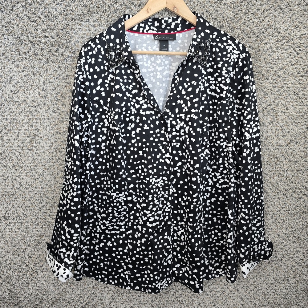 Lane Bryant Top Womens Plus 24‎ Black Button Up Beaded Collar Casual Ladies